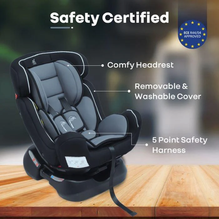 Jack N Jill Grand Baby Car Seat For 0 To 7 Years With Recline And Harness - Black Grey - Image 3