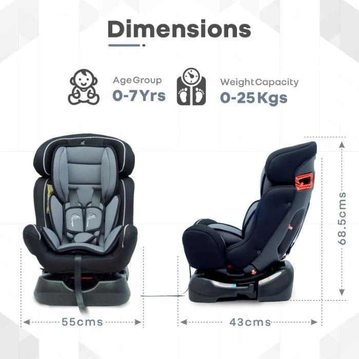 Jack N Jill Grand Baby Car Seat For 0 To 7 Years With Recline And Harness - Black Grey - Image 4
