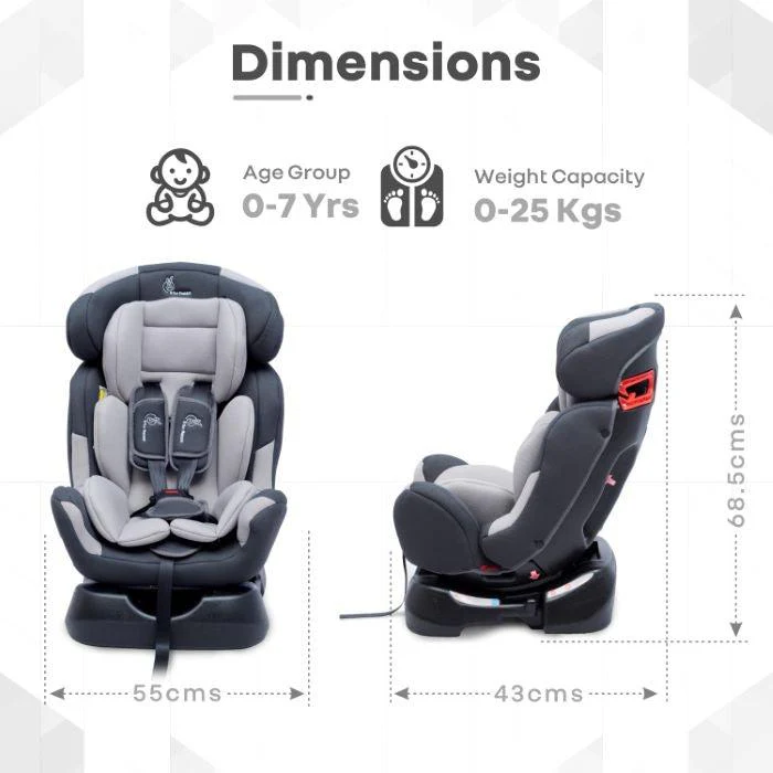 Jack N Jill Grand Baby Car Seat For 0 To 7 Years With Recline And Harness - Grey - Image 3