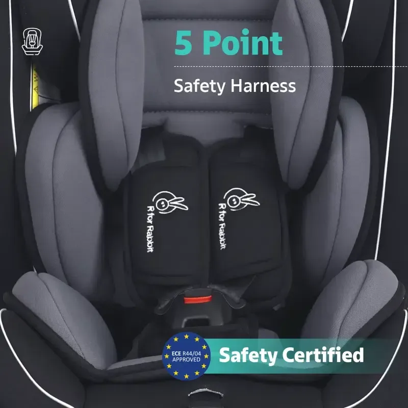 Jack N Jill Grand ISOFIX Car Seat For Kids 0 To 12 Years With Safety Harness - Black Grey - Image 6