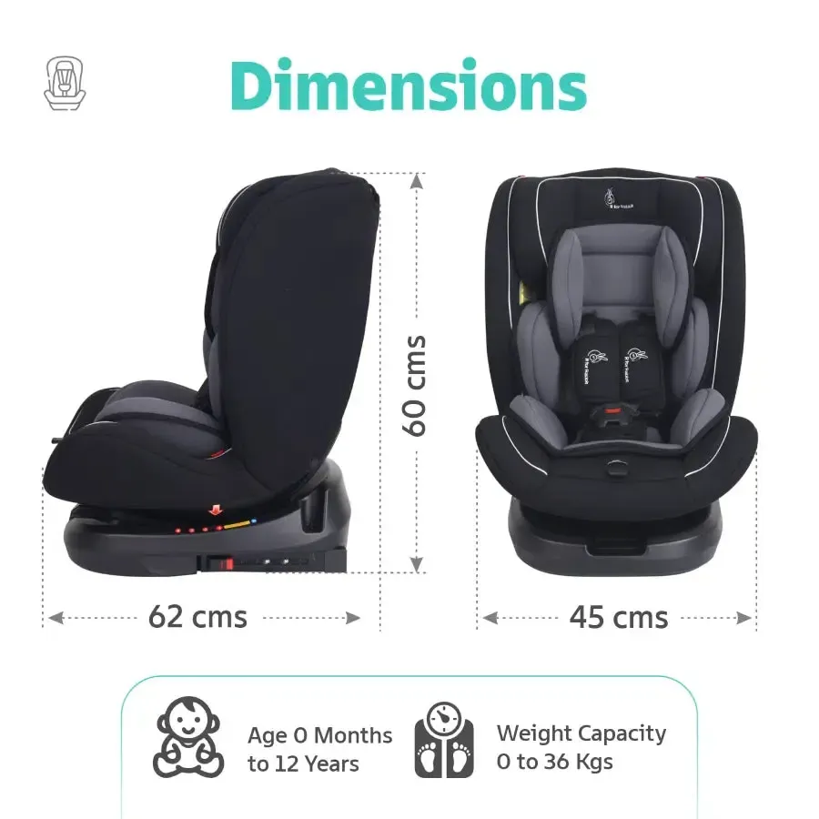 Jack N Jill Grand ISOFIX Car Seat For Kids 0 To 12 Years With Safety Harness - Black Grey - Image 7