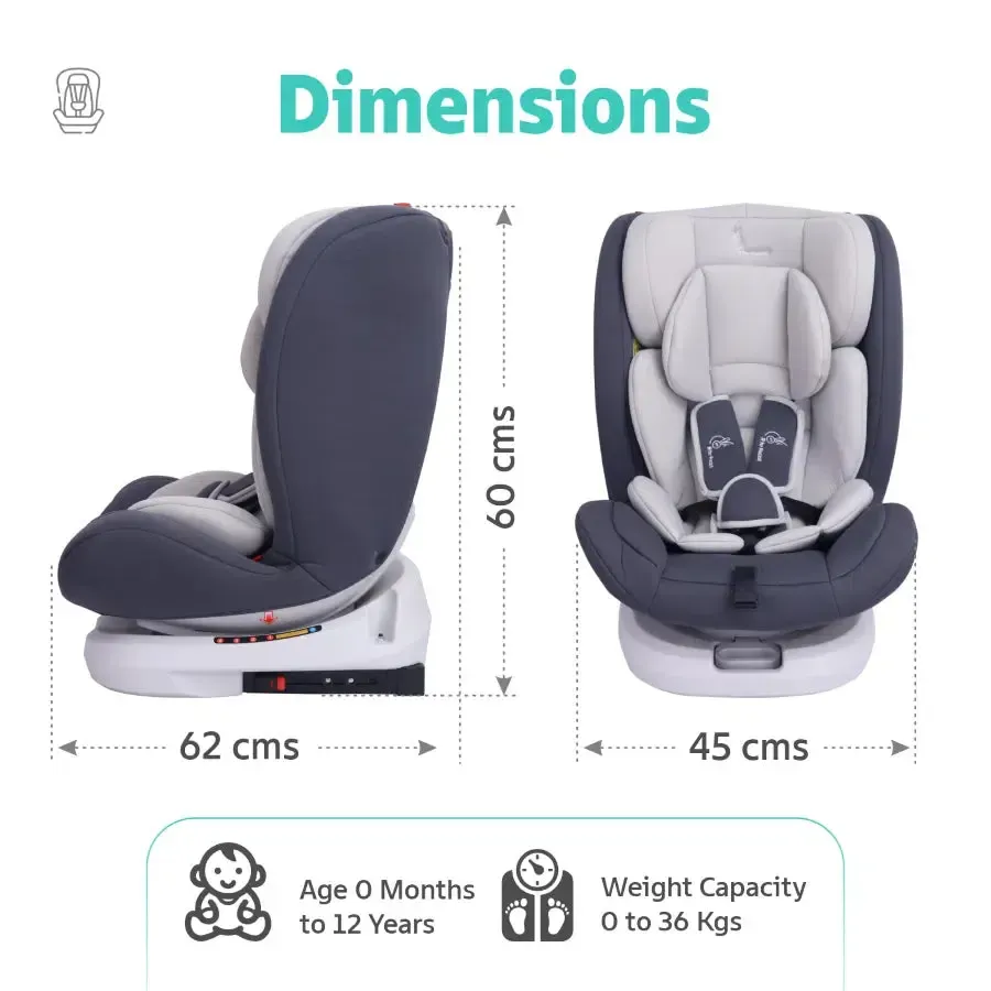 Jack N Jill Grand ISOFIX Car Seat For Kids 0 To 12 Years With Safety Harness - Grey - Image 8