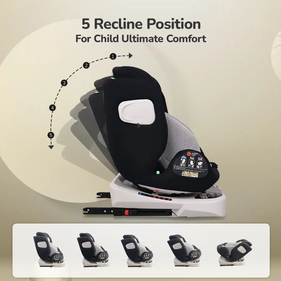 Jack N Jill ISOFIX Plus Car Seat For Kids 0 To 12 Years Safety Certified 360° Rotatable Seat - Black Grey - Image 6