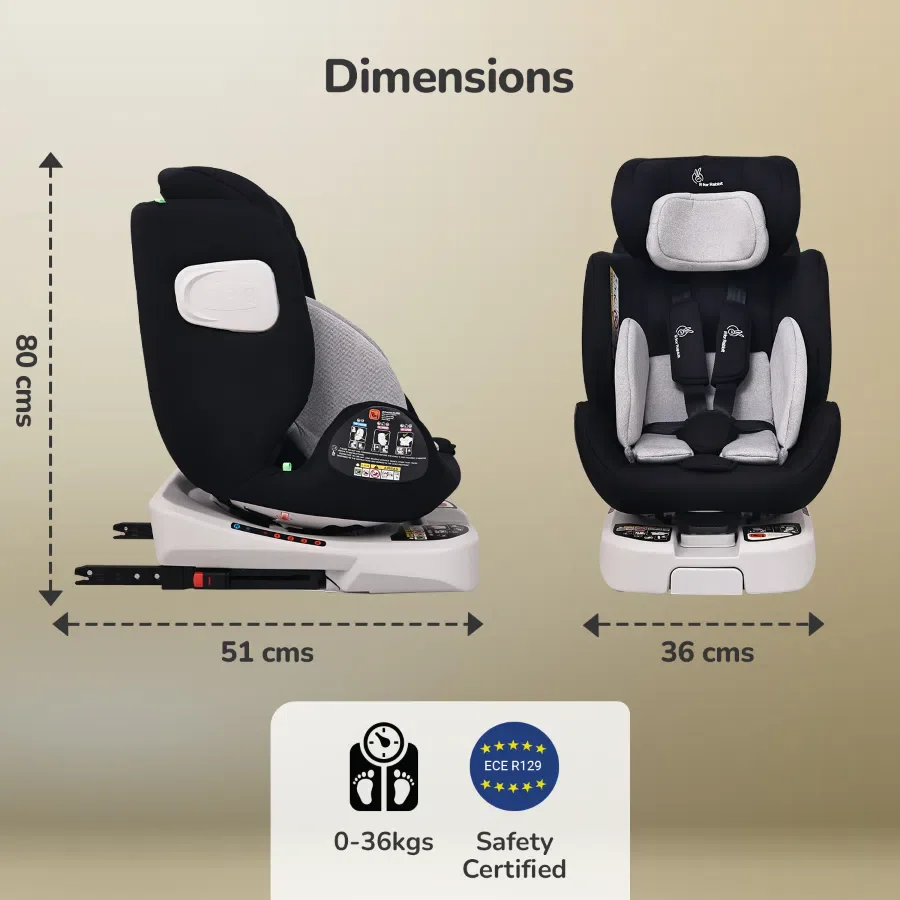 Jack N Jill ISOFIX Plus Car Seat For Kids 0 To 12 Years Safety Certified 360° Rotatable Seat - Black Grey - Image 9