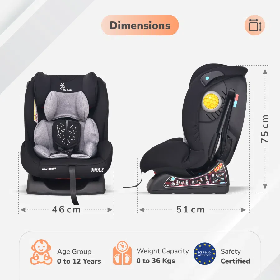 Jack N Jill NXG Baby Car Seat With Advanced Side Impact Protection, Age Group 0 To 12 Years - Black Grey - Image 10