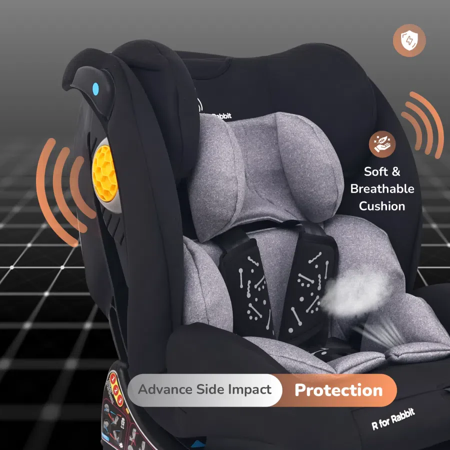 Jack N Jill NXG Baby Car Seat With Advanced Side Impact Protection, Age Group 0 To 12 Years - Black Grey - Image 5
