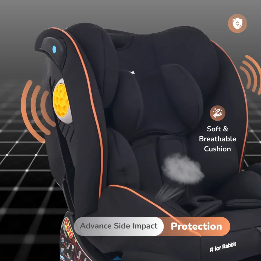 Jack N Jill NXG Baby Car Seat With Advanced Side Impact Protection, Age Group 0 To 12 Years - Pure Black - Image 5