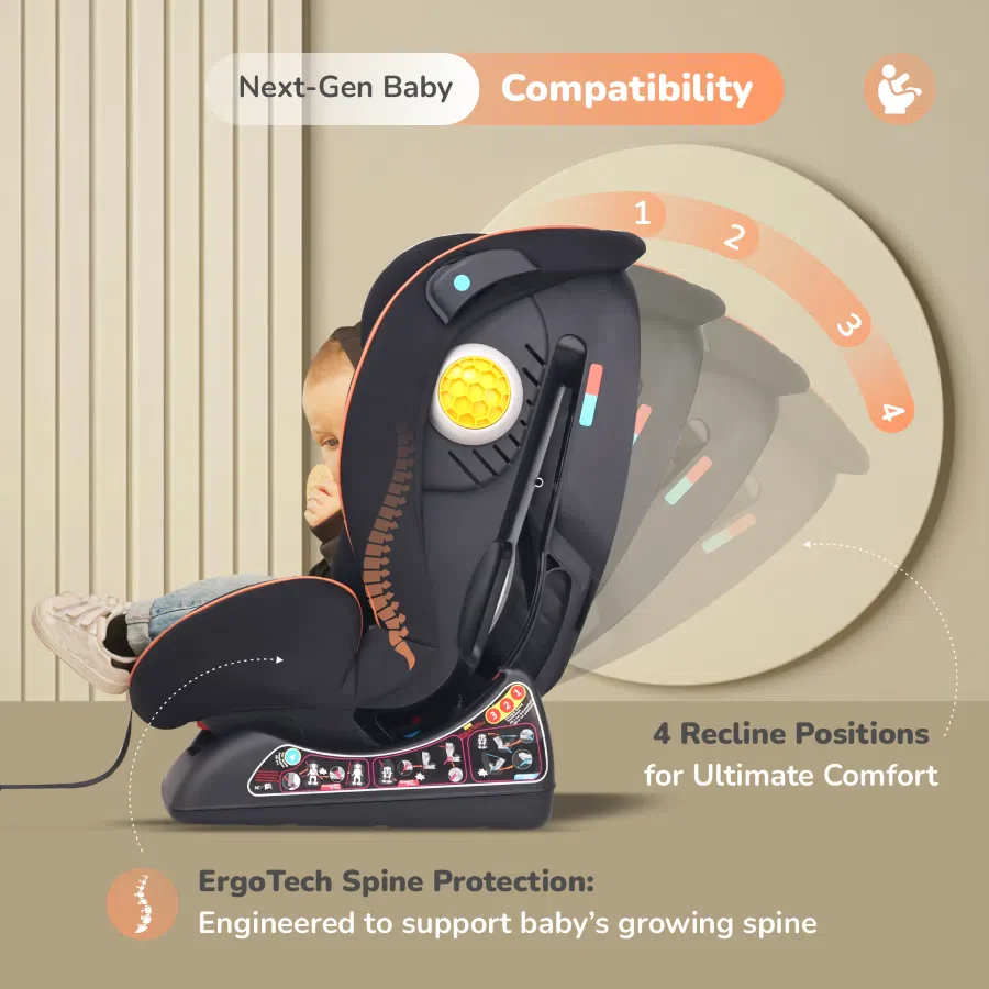 Jack N Jill NXG Baby Car Seat With Advanced Side Impact Protection, Age Group 0 To 12 Years - Pure Black - Image 8