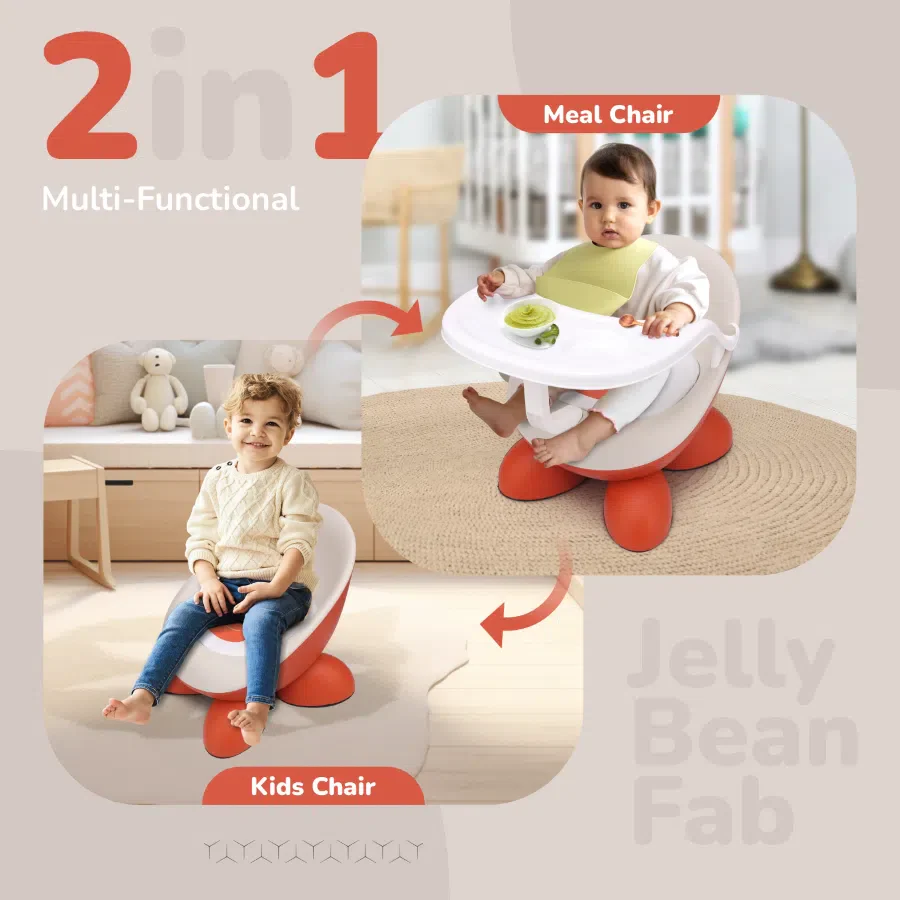 Jelly Bean Fab 2 in 1 Multipurpose Kids Chair and Meal Chair - Orange Cream - Image 2