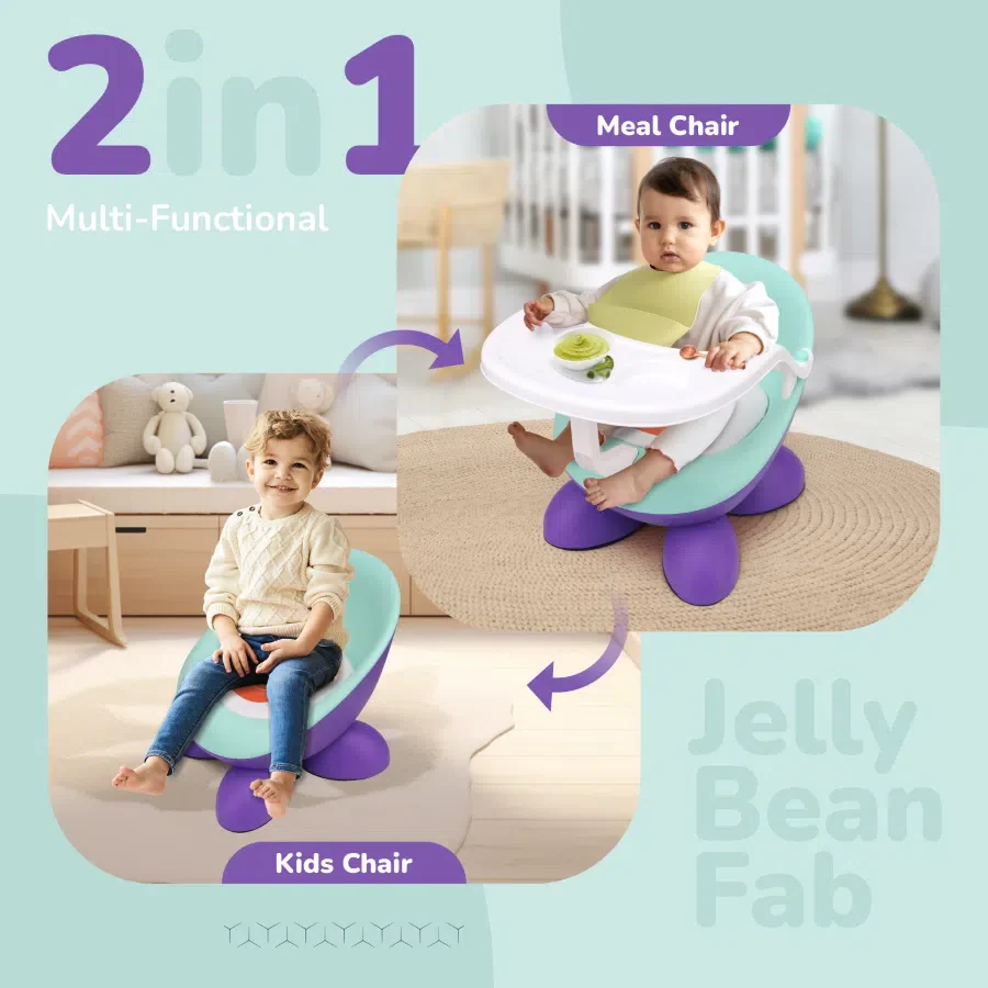 Jelly Bean Fab 2 in 1 Multipurpose Kids Chair and Meal Chair - Purple Green - Image 2