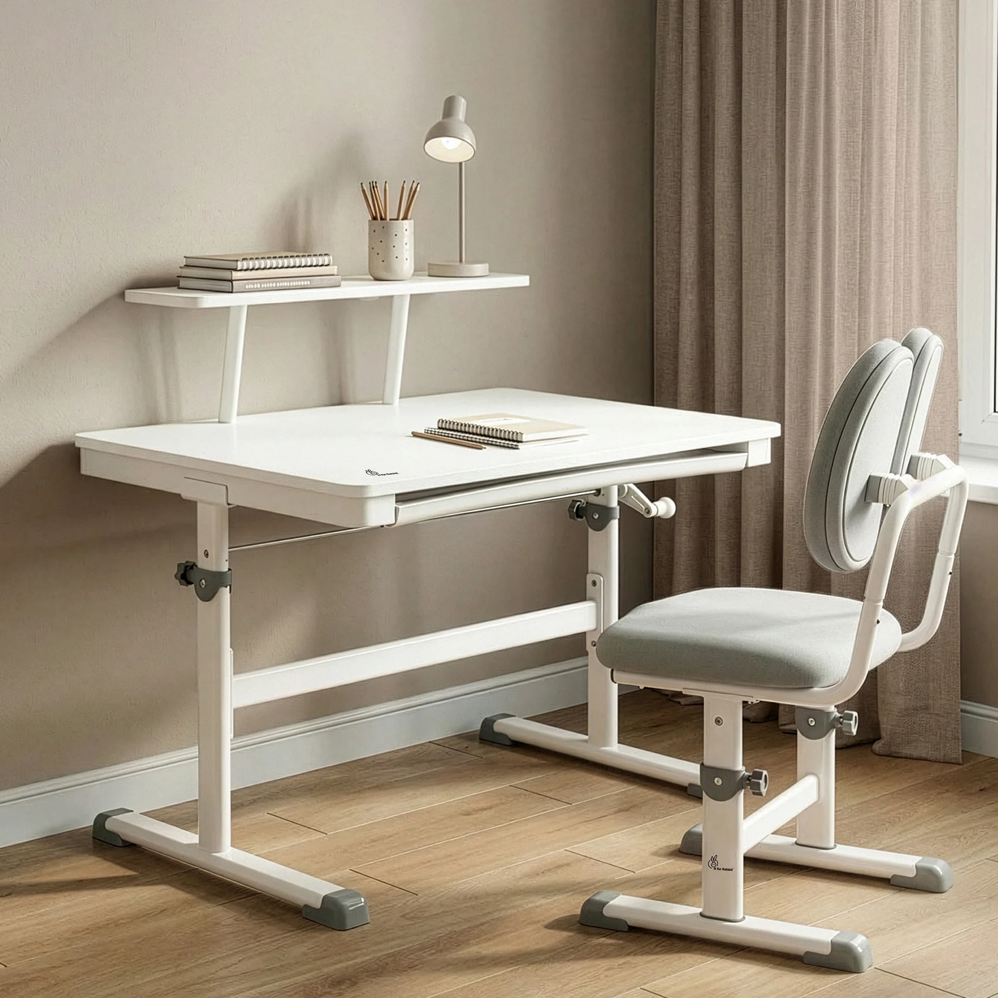 Kiddie Grow Edge Kids Study Table & Chair Set 3-15 Years, Adjustable Height, Storage Drawer & Bookshelf