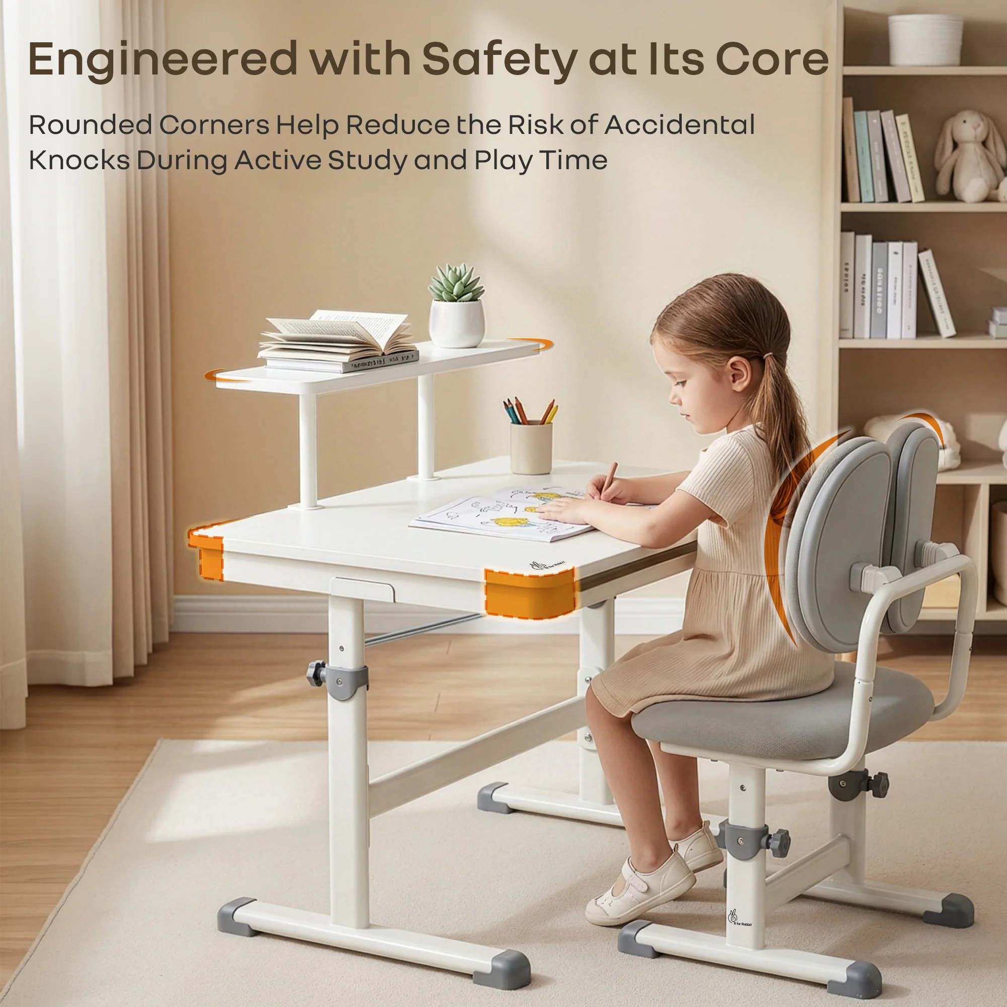 Kiddie Grow Edge Kids Study Table & Chair Set 3-15 Years, Adjustable Height, Storage Drawer & Bookshelf - Image 6