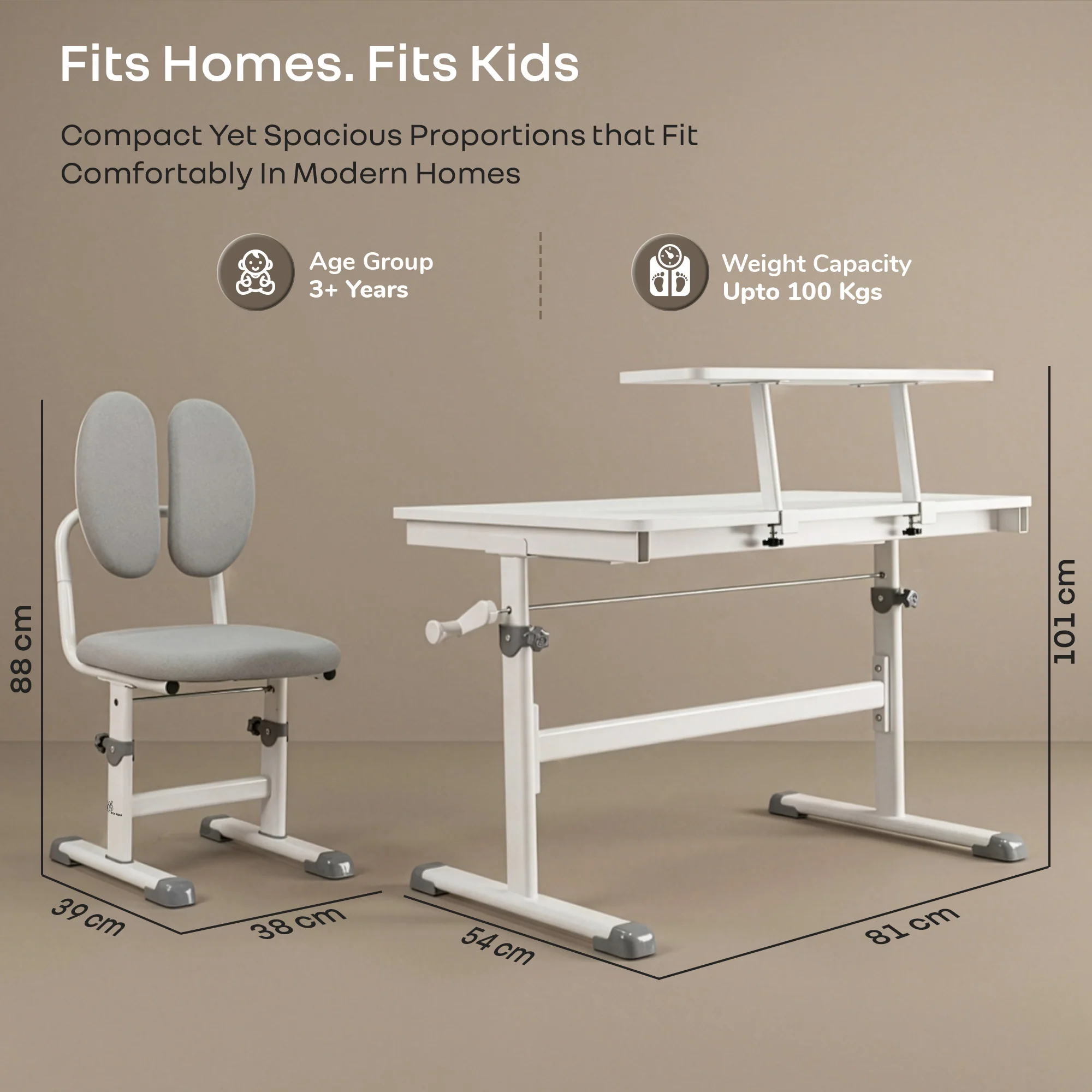 Kiddie Grow Edge Kids Study Table & Chair Set 3-15 Years, Adjustable Height, Storage Drawer & Bookshelf - Image 9