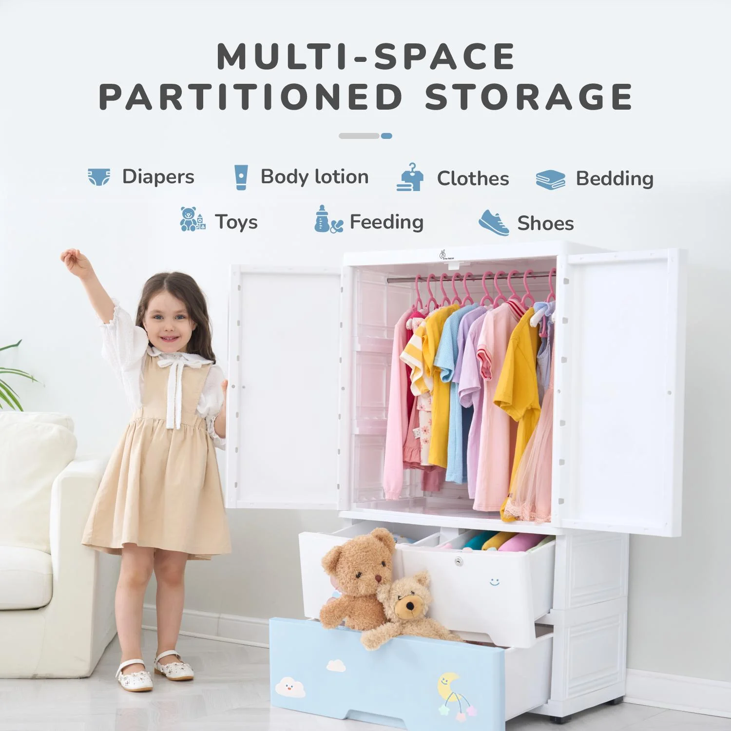Kiddo Korner Stellar Storage Organizer Cupboard For Kids With Rustproof Stainless Steel Rods - Image 12