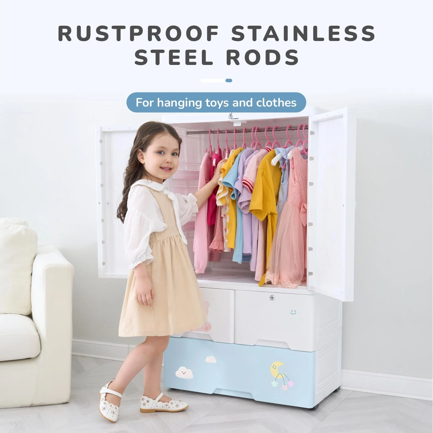 Kiddo Korner Stellar Storage Organizer Cupboard For Kids With Rustproof Stainless Steel Rods - Image 13