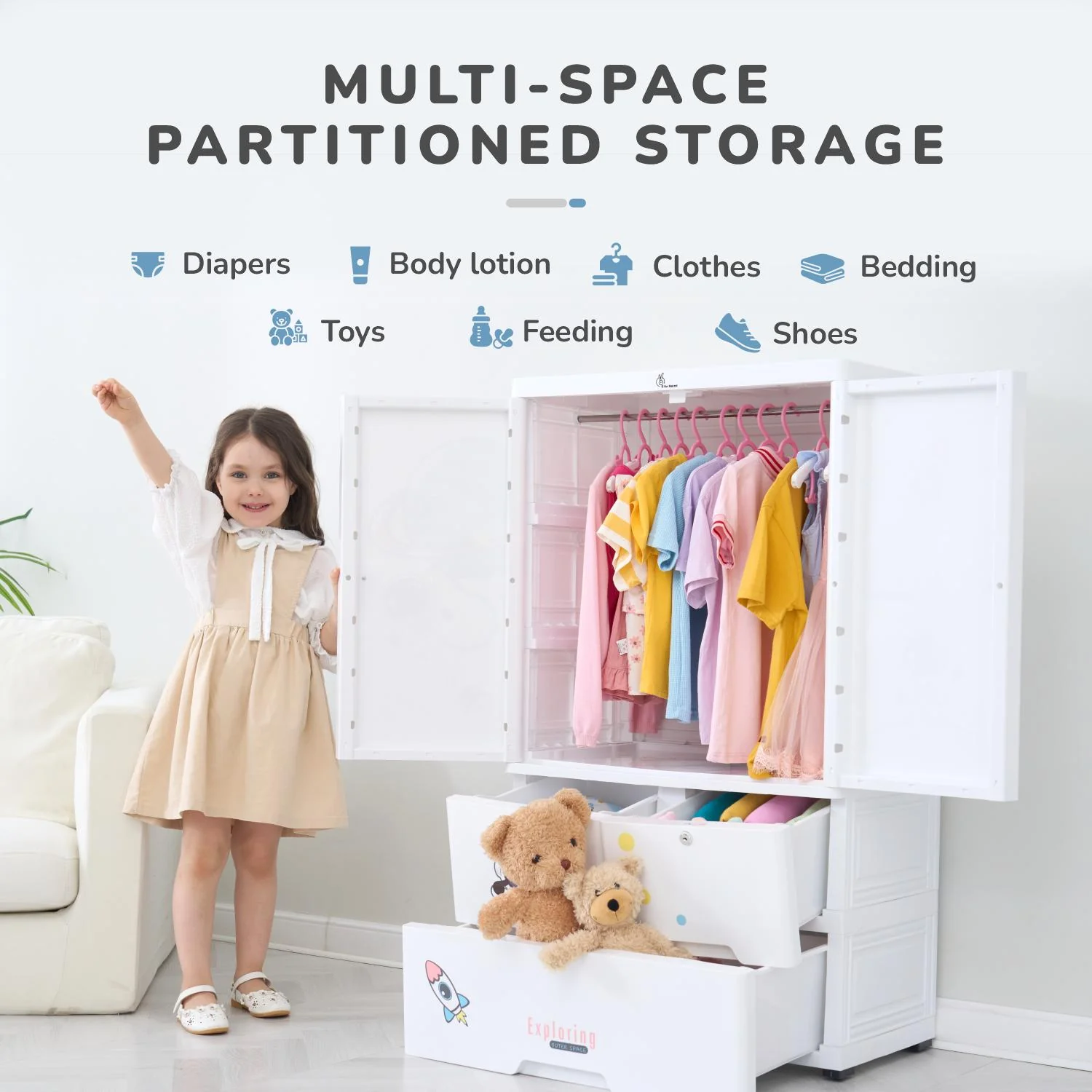 Kiddo Korner Stellar Storage Organizer Cupboard For Kids With Rustproof Stainless Steel Rods - Image 3