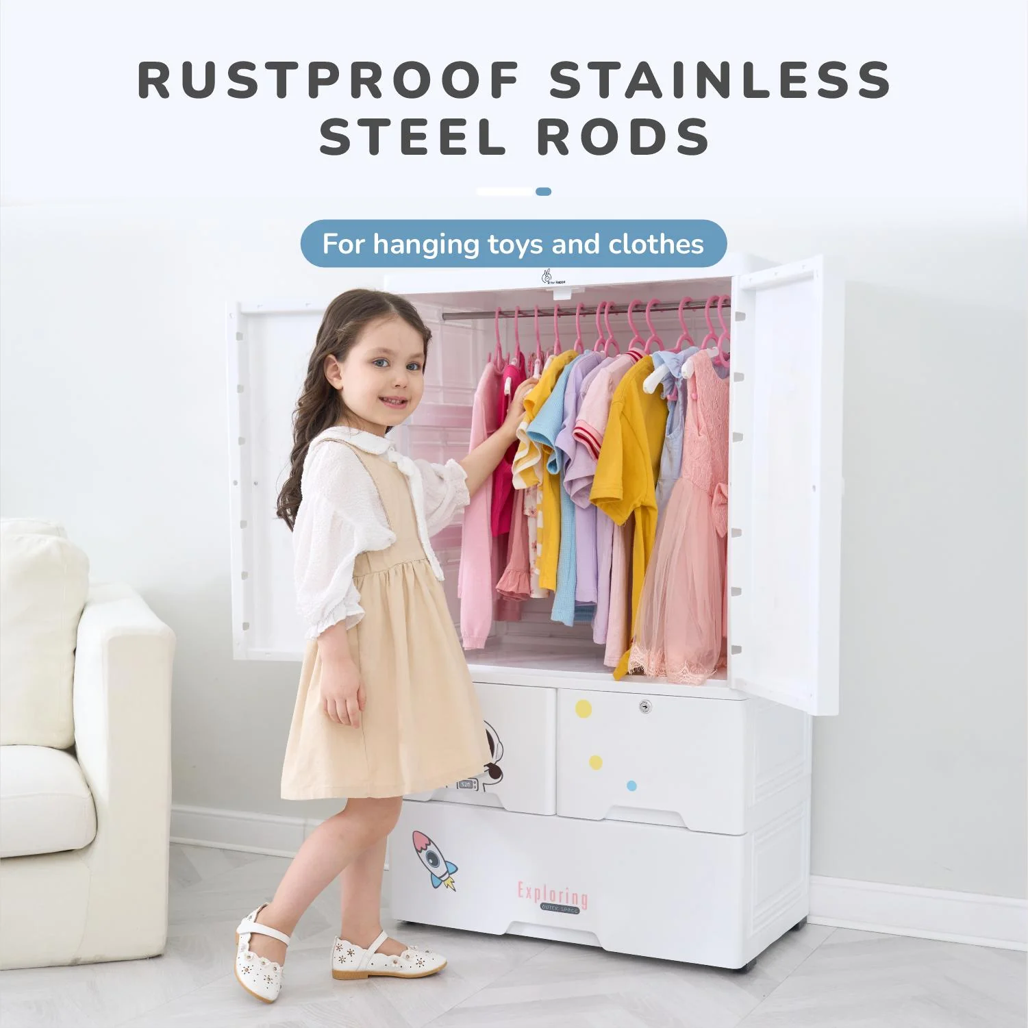 Kiddo Korner Stellar Storage Organizer Cupboard For Kids With Rustproof Stainless Steel Rods - Image 4