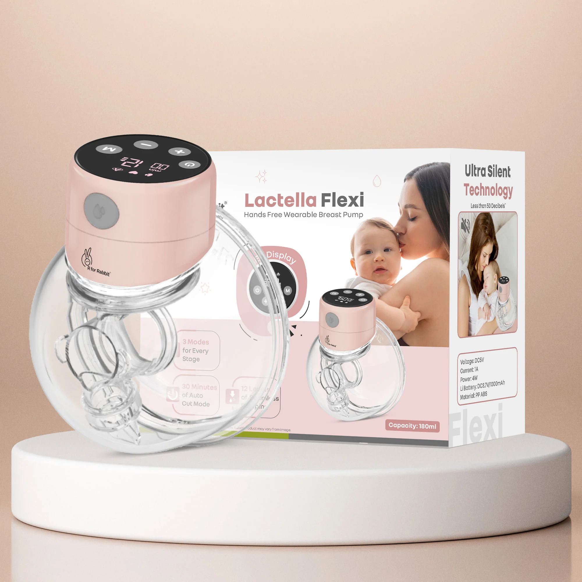 Lactella Flexi Breast Pump - Hands-Free & Rechargeable with 180ml Milk Container