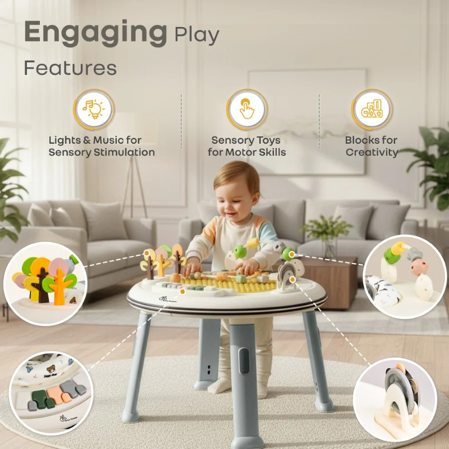 Little Feet Hopper 2-in-1 Baby Walker Cum Activity Table - Grey White - Image 3