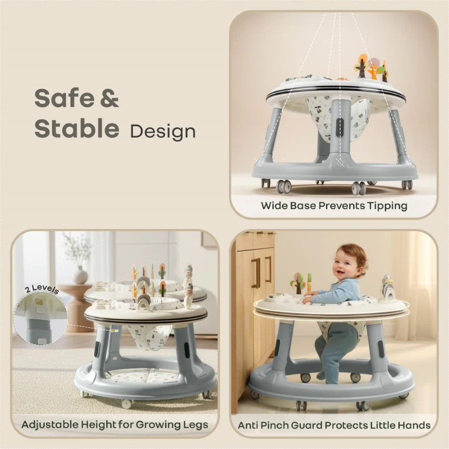 Little Feet Hopper 2-in-1 Baby Walker Cum Activity Table - Grey White - Image 5
