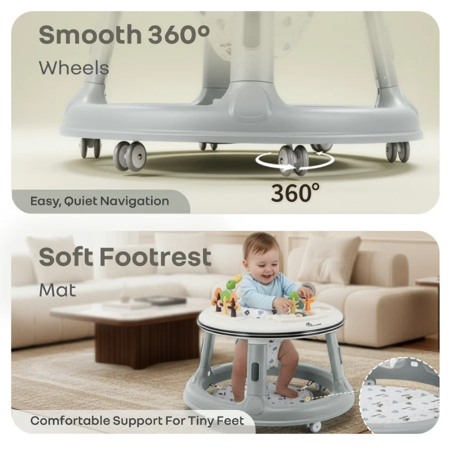 Little Feet Hopper 2-in-1 Baby Walker Cum Activity Table - Grey White - Image 7