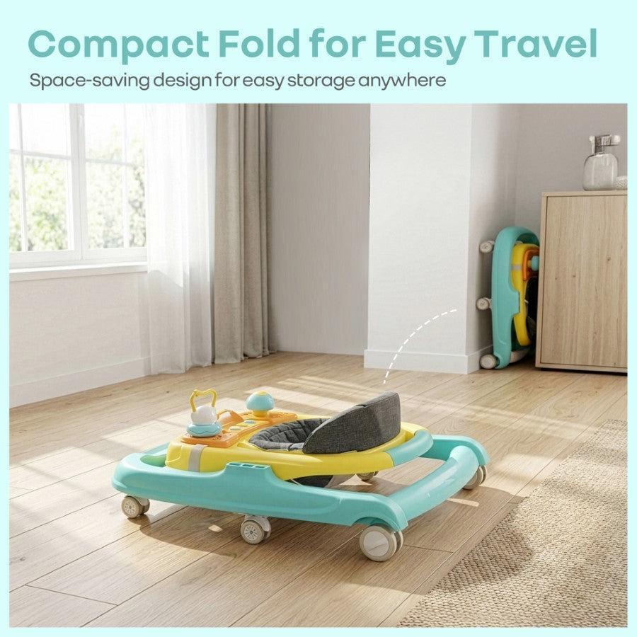 Little Feet Sportz Baby Walker 2-in-1 Walker Turn Push Walker - Green Yellow - Image 3
