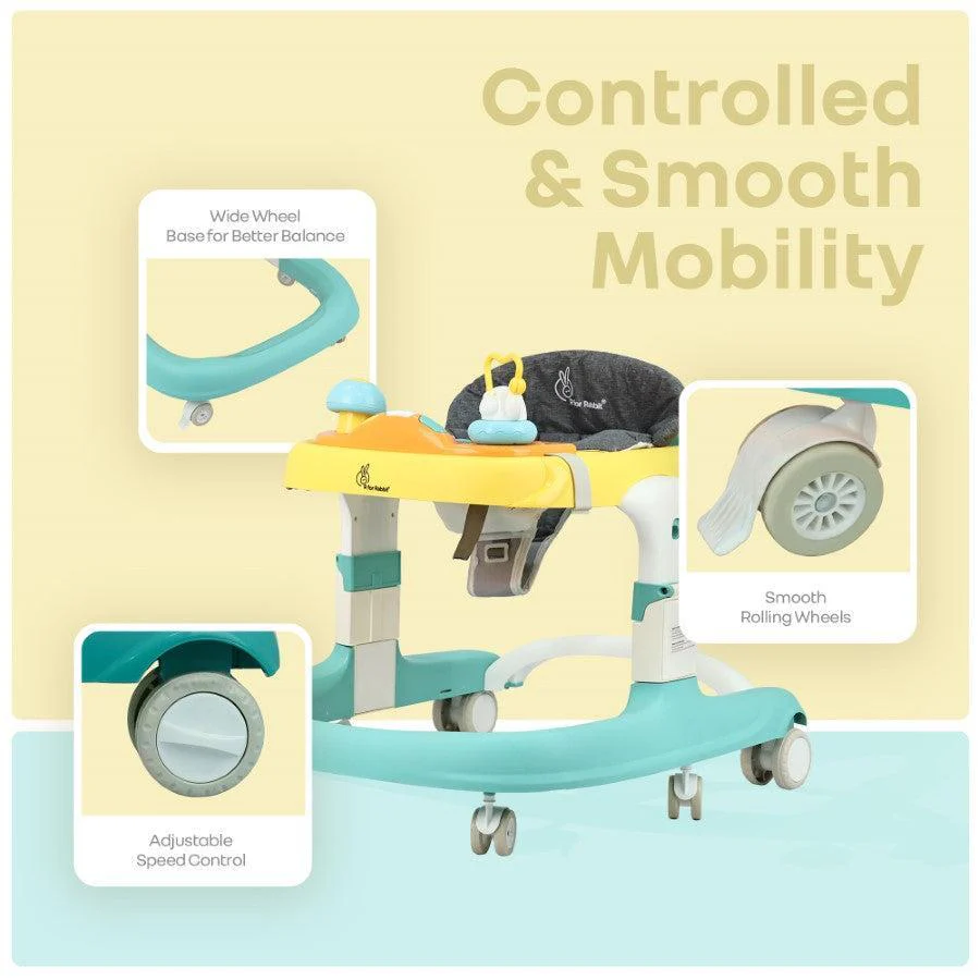Little Feet Sportz Baby Walker 2-in-1 Walker Turn Push Walker - Green Yellow - Image 6