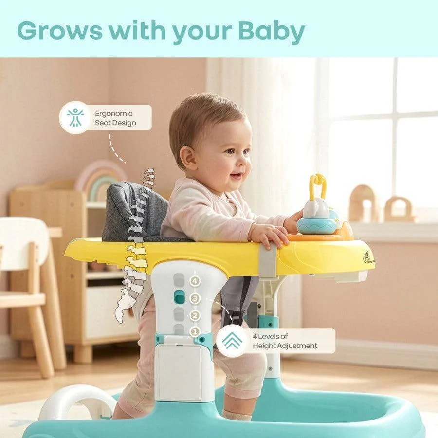 Little Feet Sportz Baby Walker 2-in-1 Walker Turn Push Walker - Green Yellow - Image 7