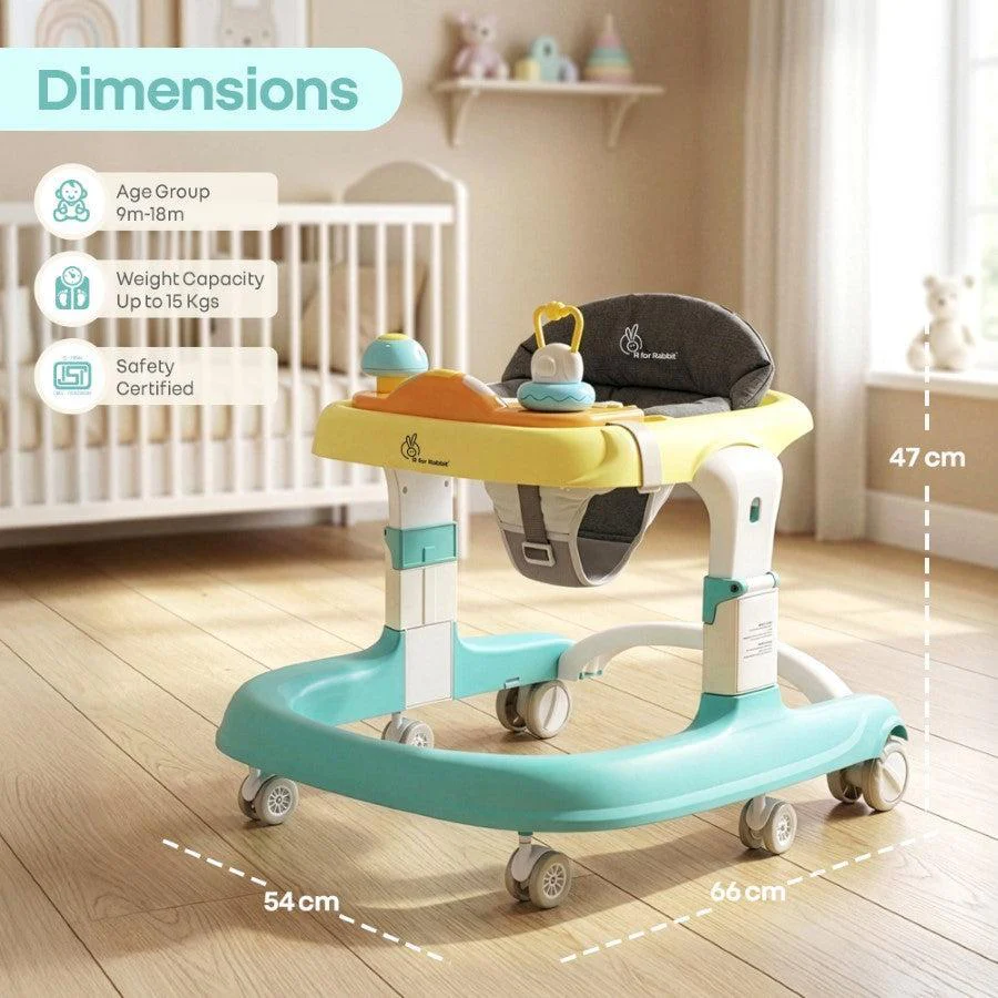 Little Feet Sportz Baby Walker 2-in-1 Walker Turn Push Walker - Green Yellow - Image 8