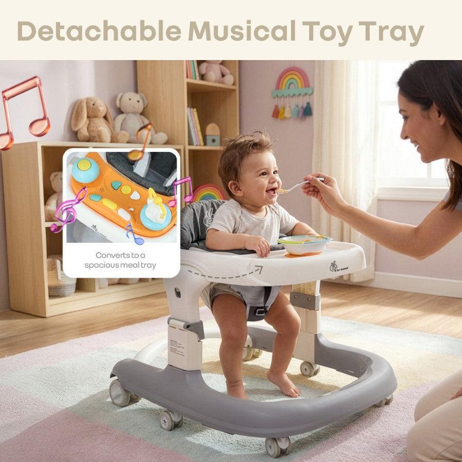 Little Feet Sportz Baby Walker 2-in-1 Walker Turn Push Walker - Grey White - Image 3
