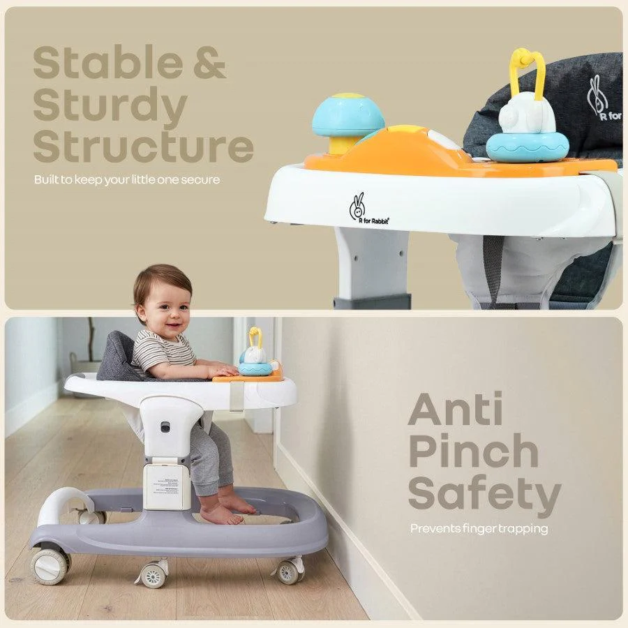 Little Feet Sportz Baby Walker 2-in-1 Walker Turn Push Walker - Grey White - Image 4