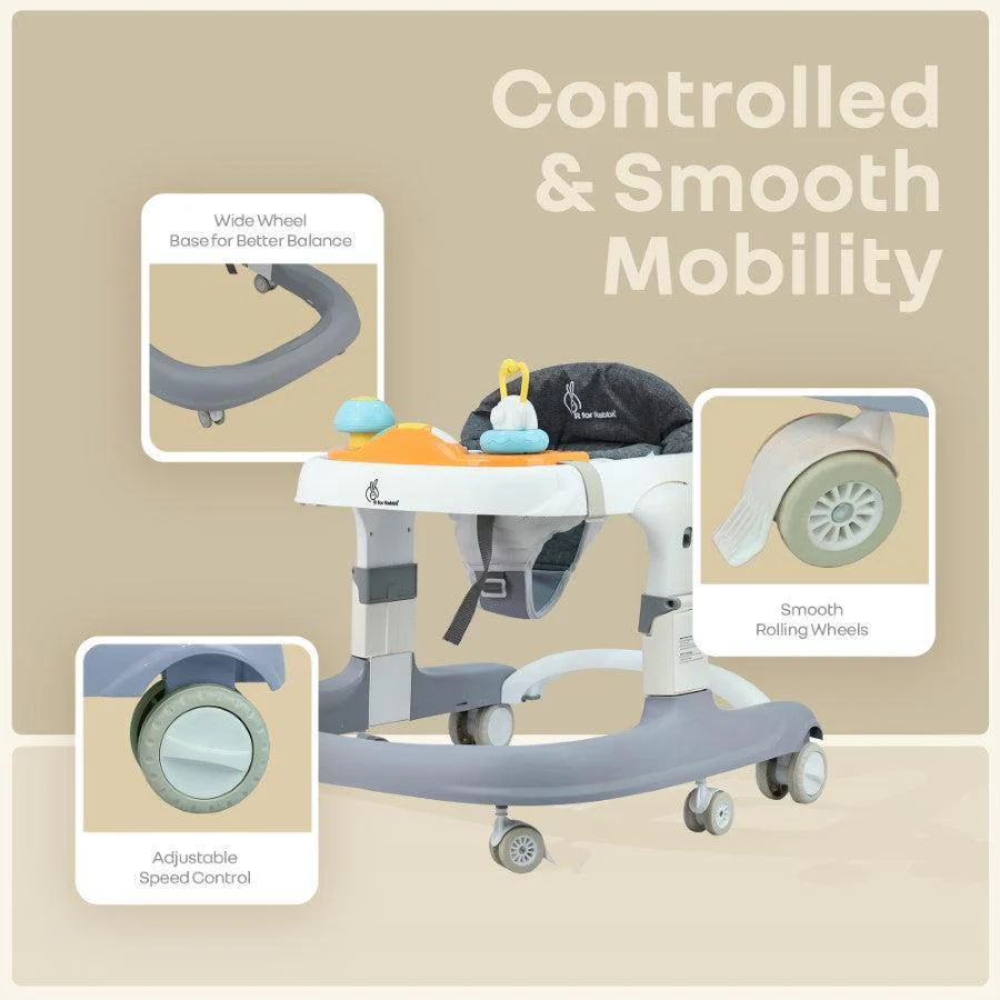 Little Feet Sportz Baby Walker 2-in-1 Walker Turn Push Walker - Grey White - Image 5