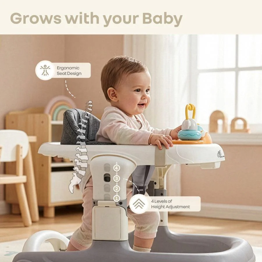 Little Feet Sportz Baby Walker 2-in-1 Walker Turn Push Walker - Grey White - Image 6