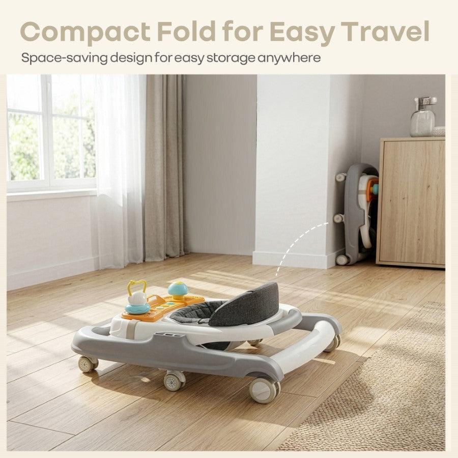 Little Feet Sportz Baby Walker 2-in-1 Walker Turn Push Walker - Grey White - Image 7
