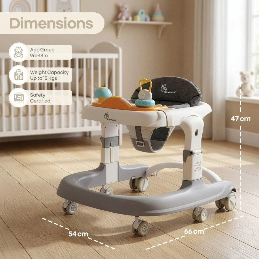 Little Feet Sportz Baby Walker 2-in-1 Walker Turn Push Walker - Grey White - Image 8