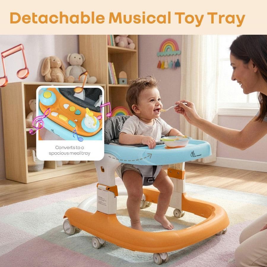 Little Feet Sportz Baby Walker 2-in-1 Walker Turn Push Walker - Orange Blue - Image 3