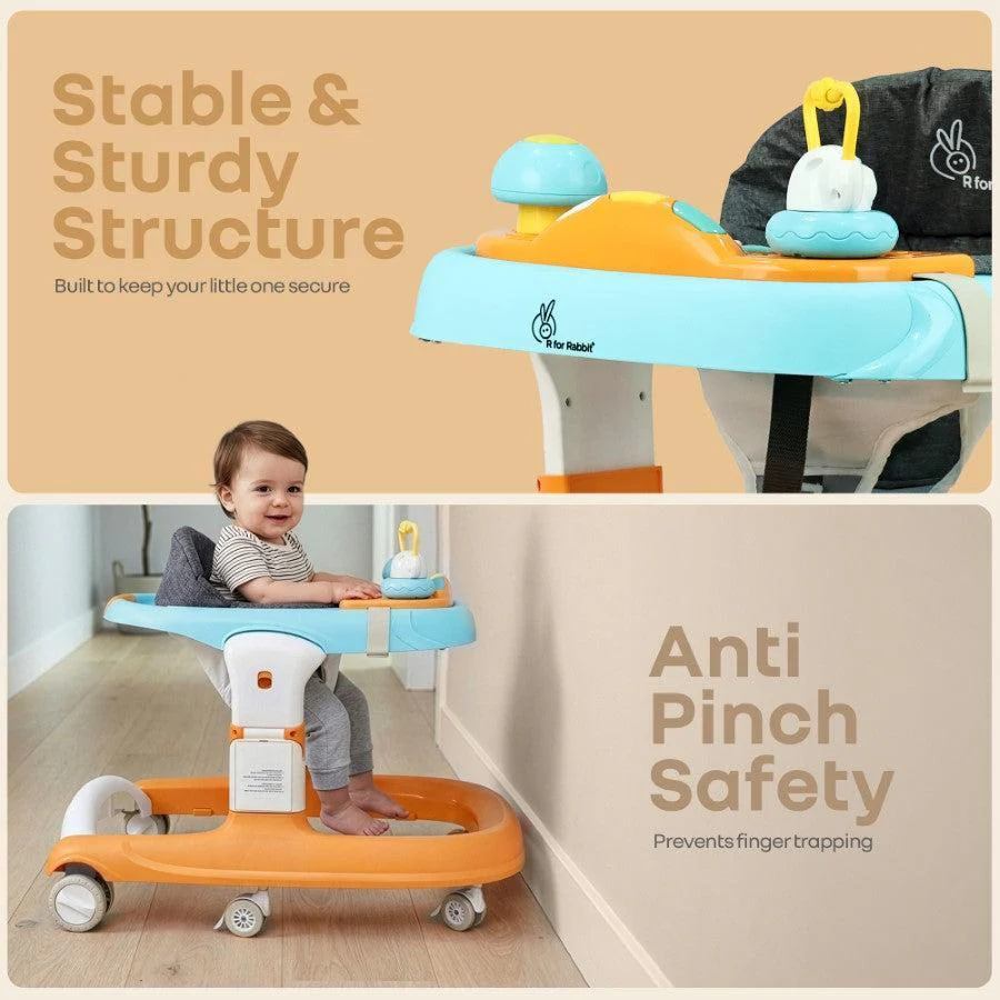 Little Feet Sportz Baby Walker 2-in-1 Walker Turn Push Walker - Orange Blue - Image 4