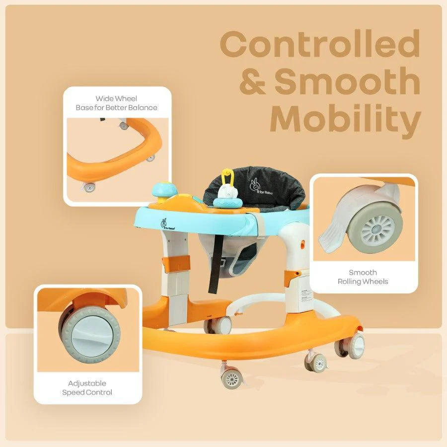 Little Feet Sportz Baby Walker 2-in-1 Walker Turn Push Walker - Orange Blue - Image 5