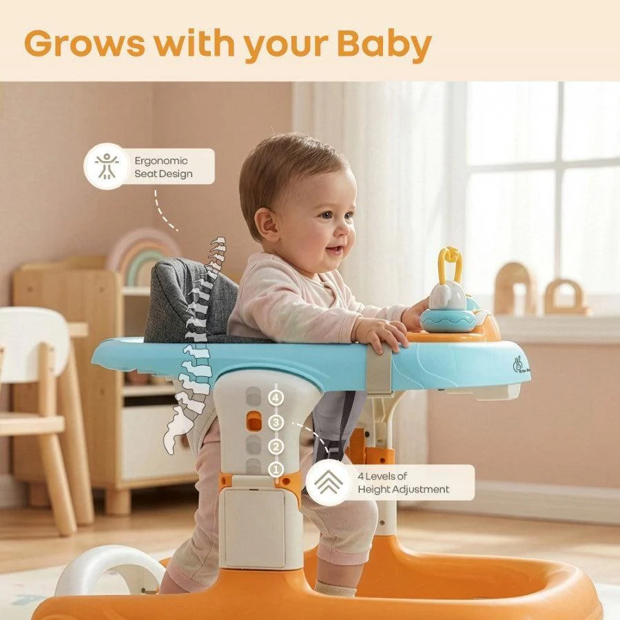 Little Feet Sportz Baby Walker 2-in-1 Walker Turn Push Walker - Orange Blue - Image 6