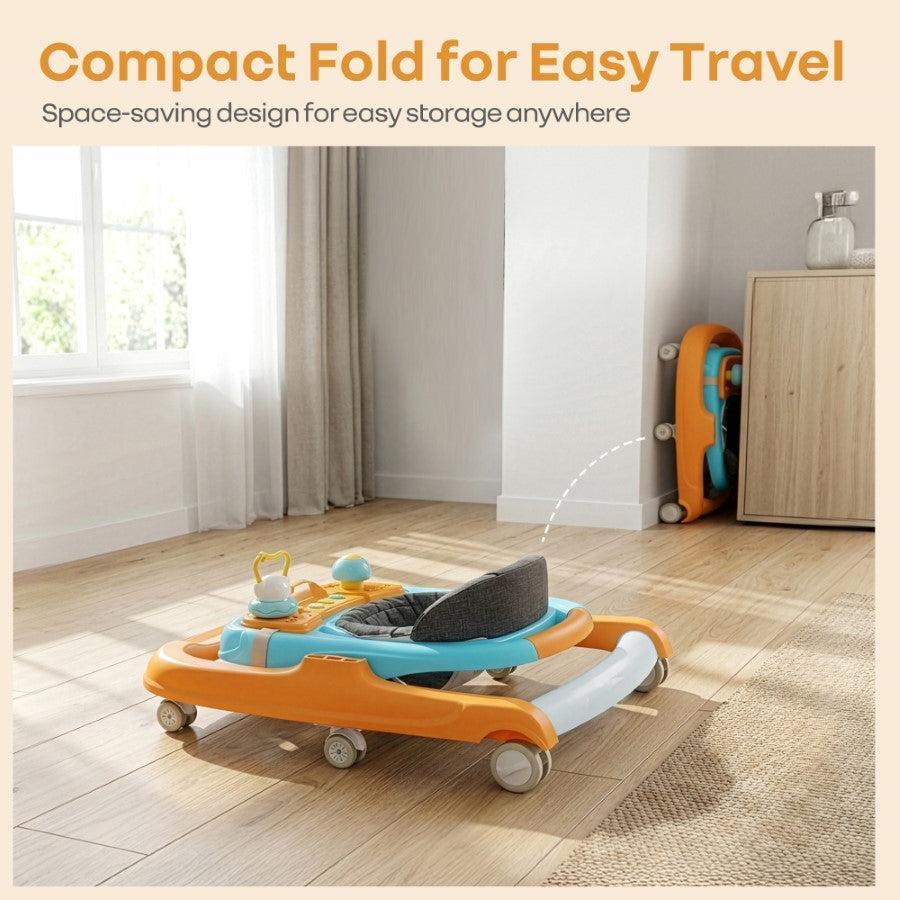 Little Feet Sportz Baby Walker 2-in-1 Walker Turn Push Walker - Orange Blue - Image 7