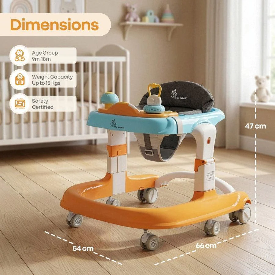 Little Feet Sportz Baby Walker 2-in-1 Walker Turn Push Walker - Orange Blue - Image 8