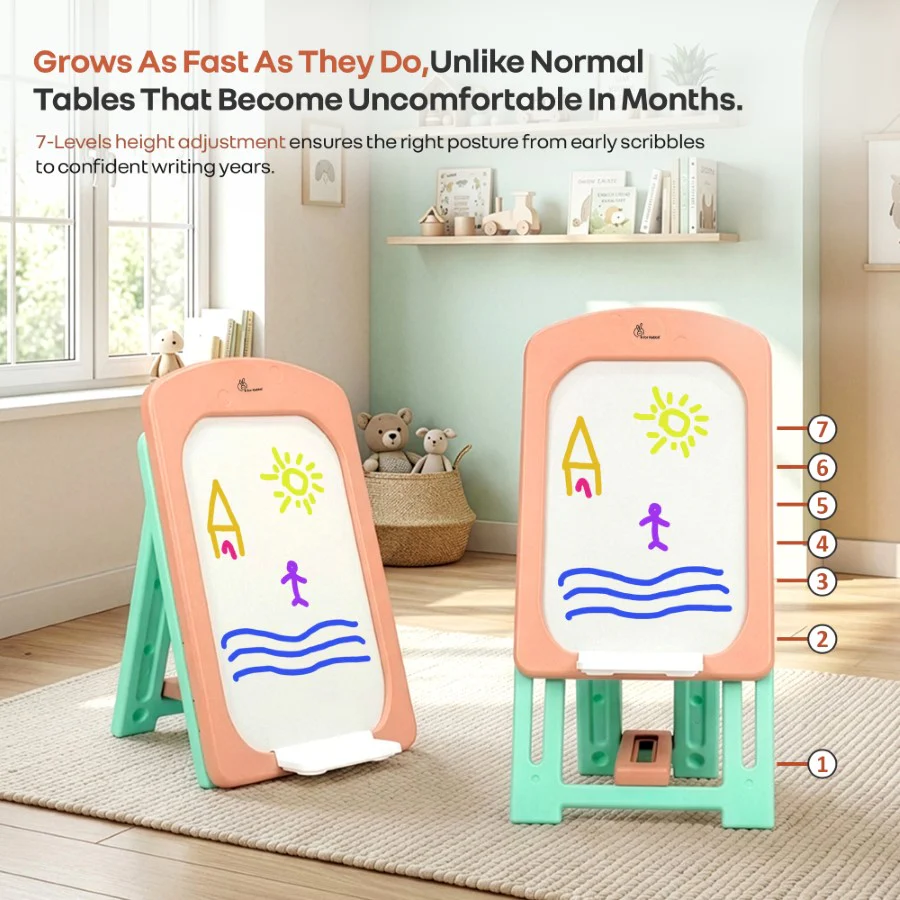 Little Genius Doodle Kids Whiteboard for Drawing & Learning – Foldable BPA Free Board with 7 Height Adjustments, Storage Tray & Stable Frame for Creative Activities (Age 3–7 Years) - Image 12
