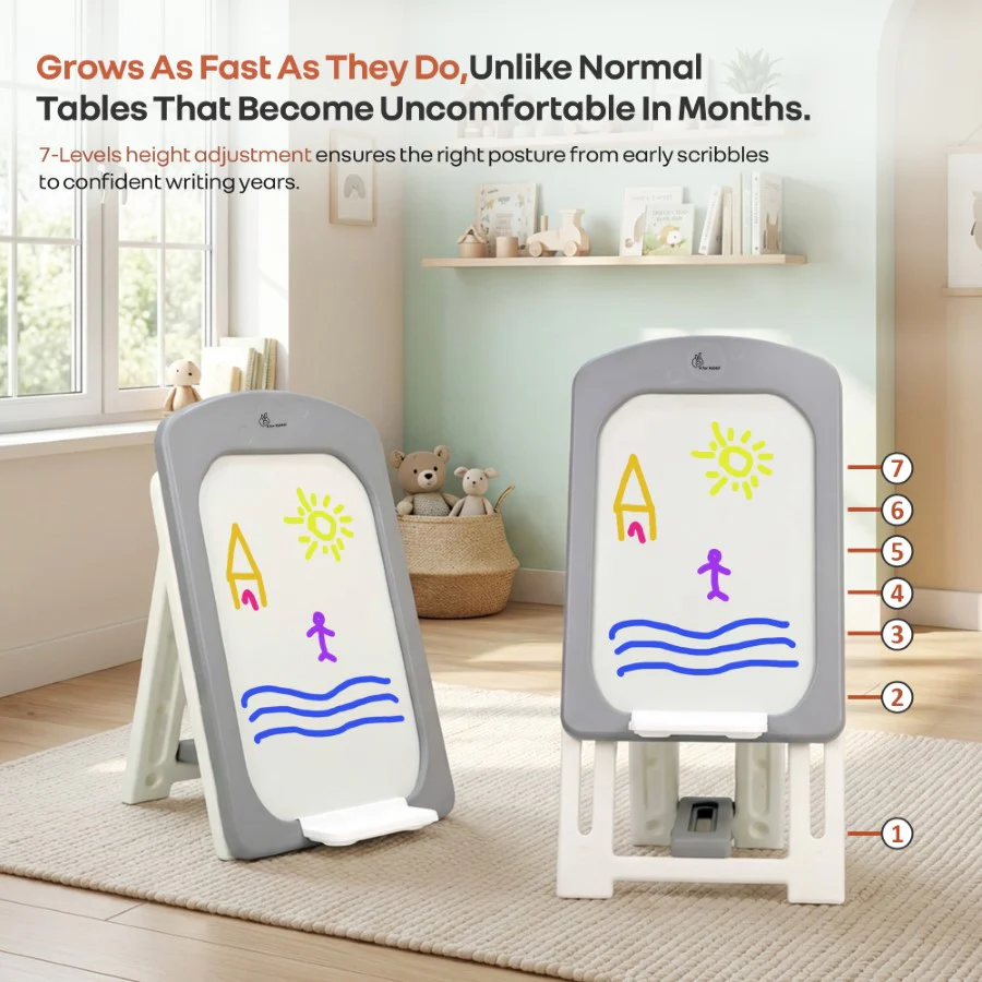Little Genius Doodle Kids Whiteboard for Drawing & Learning – Foldable BPA Free Board with 7 Height Adjustments, Storage Tray & Stable Frame for Creative Activities (Age 3–7 Years) - Image 3