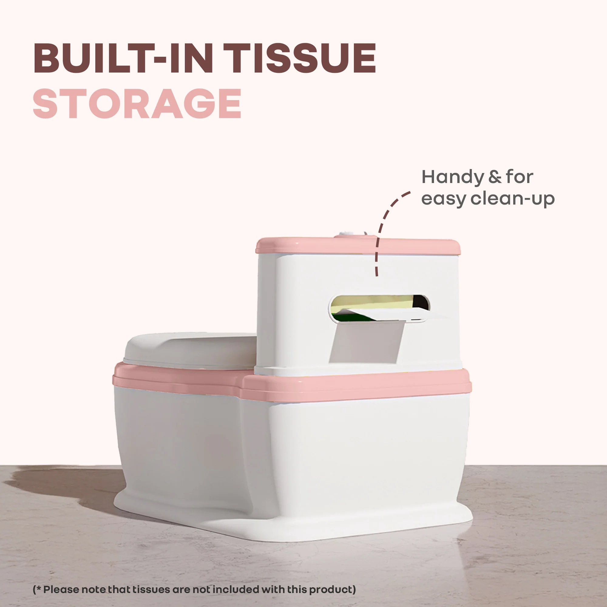 Little Grownup Pixie Potty Training Seat For Kids With Music & Tissue Storage - White Pink - Image 3