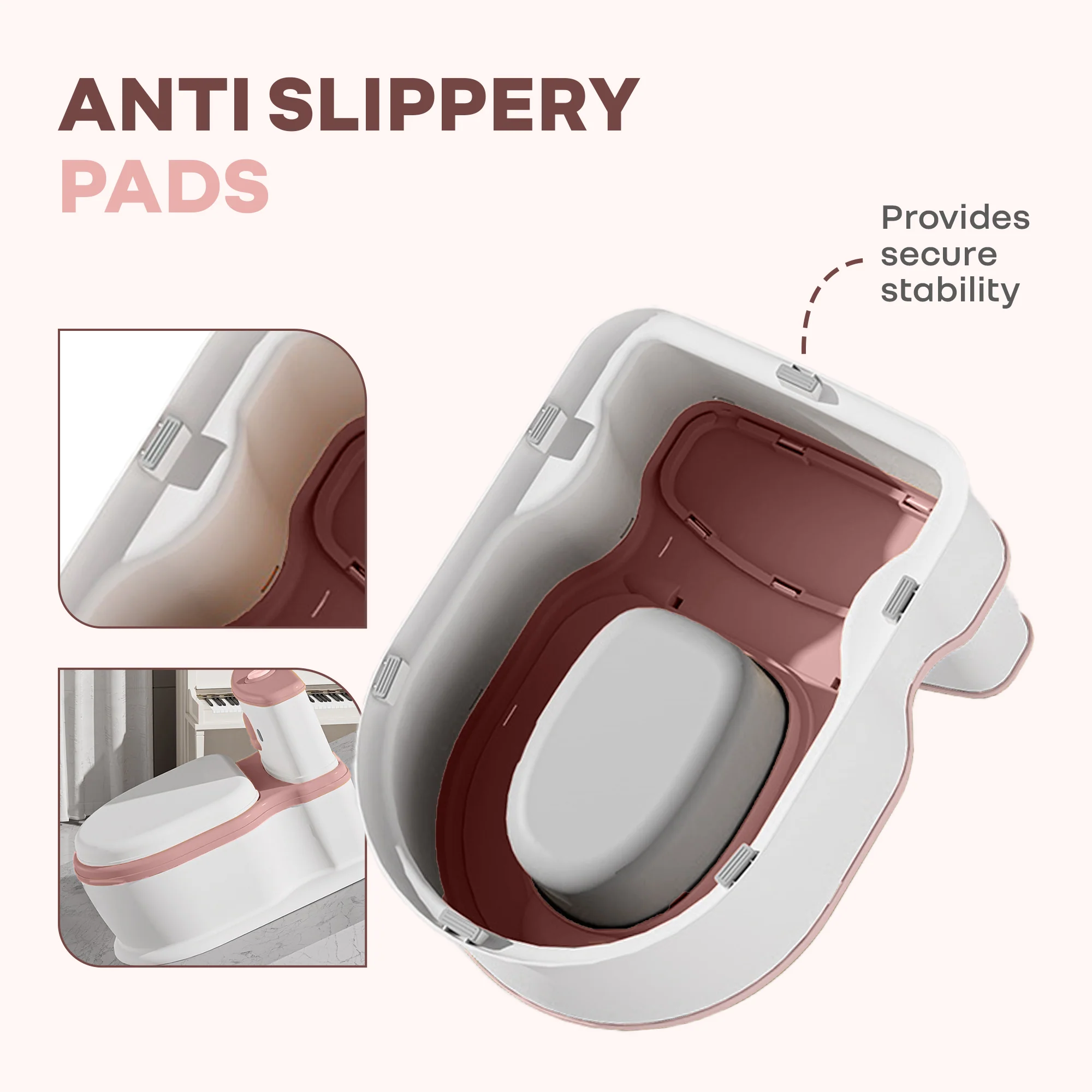 Little Grownup Pixie Potty Training Seat For Kids With Music & Tissue Storage - White Pink - Image 4