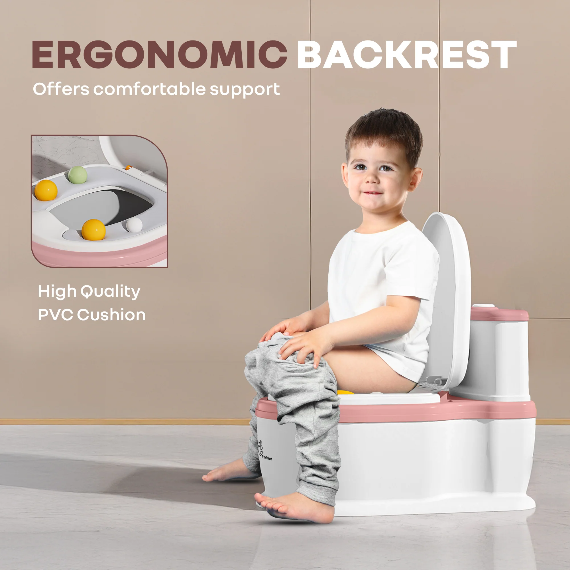 Little Grownup Pixie Potty Training Seat For Kids With Music & Tissue Storage - White Pink - Image 5