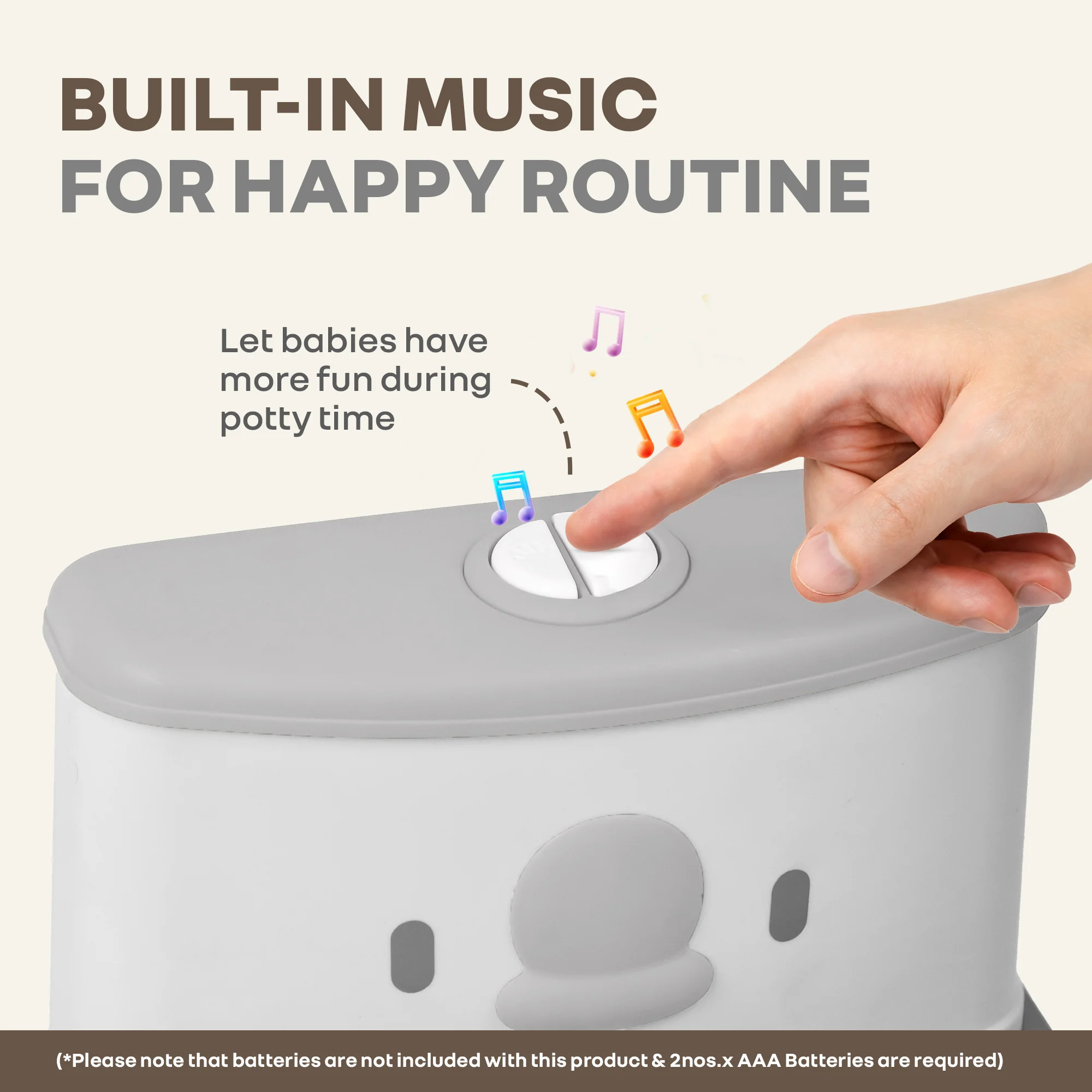 Little Grownup Pixie Potty Training Seat For Kids With Music & Tissue Storage - White Grey - Image 2