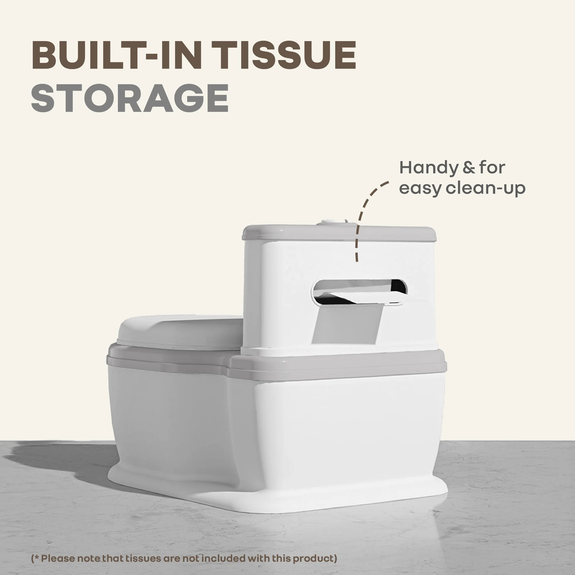 Little Grownup Pixie Potty Training Seat For Kids With Music & Tissue Storage - White Grey - Image 3