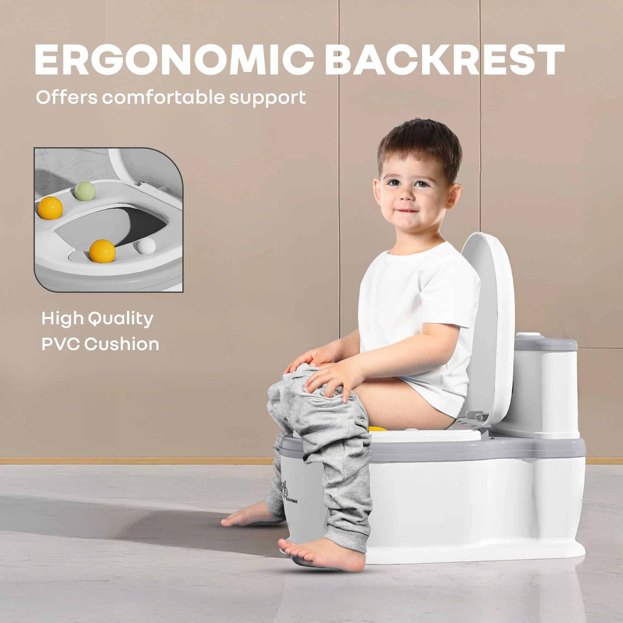 Little Grownup Pixie Potty Training Seat For Kids With Music & Tissue Storage - White Grey - Image 5