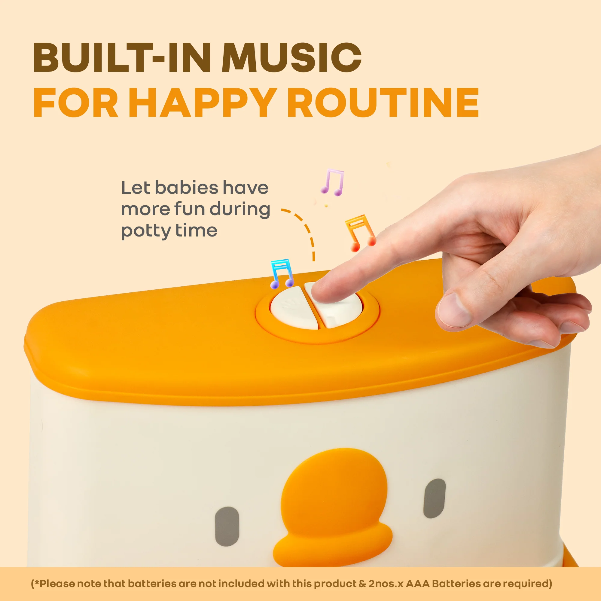 Little Grownup Pixie Potty Training Seat For Kids With Music & Tissue Storage - White Orange - Image 2